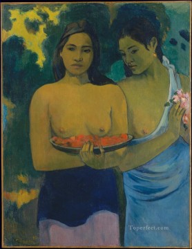 Paul Gauguin Painting - Dos mujeres tahitianas con flores de mango Postimpresionismo Primitivismo Paul Gauguin